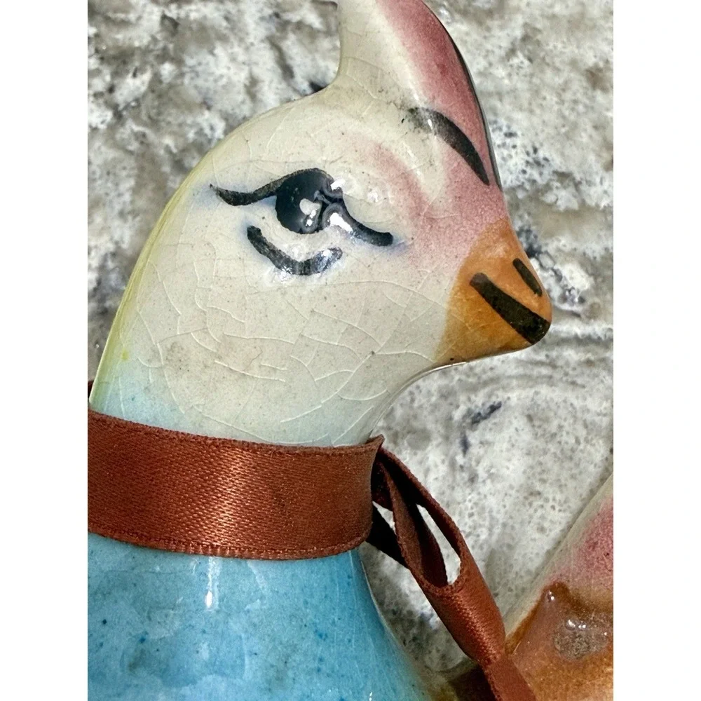 Pair of Mid-Century Chalkware Parrot Cockatiels Bird Wall Hanging Sculptures MCM